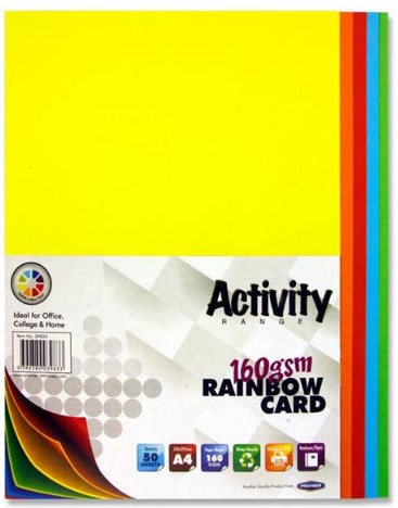 Activity Card A4 160gsm  50 Sheets -Rainbow